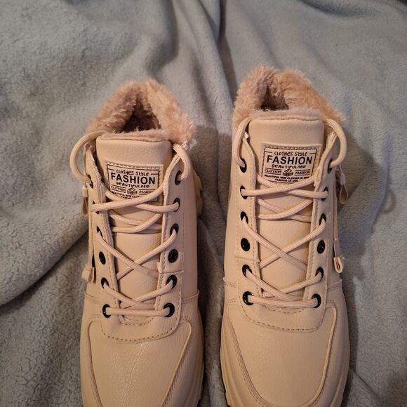 Winter Boots Casual Warm Womens Ankle Snow Sz 8 Furry Waterproof - Picture 3 of 12